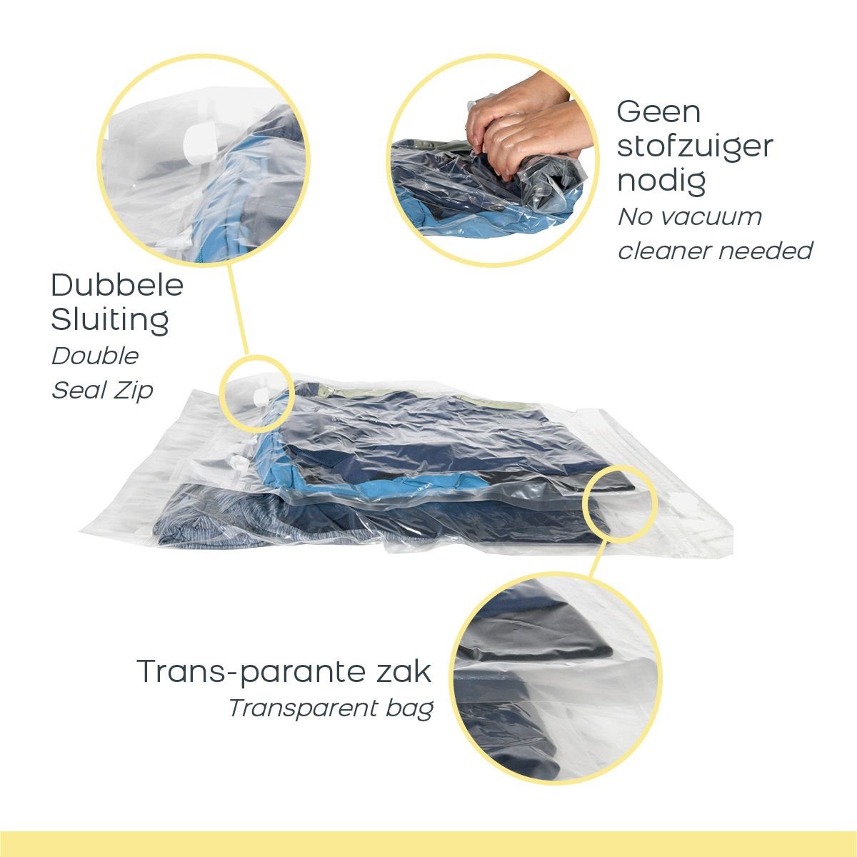 Space Buddy Vacuümzakken - 4-delige set - 9L - Transparant Vacuumzakken - Reisartikelen-nl