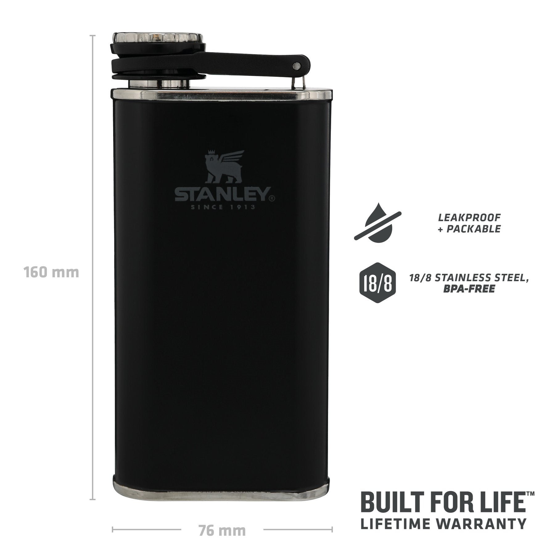 Stanley The Easy Fill Wide Mouth Flask - 230ml - Matte Black Thermosfles - Reisartikelen-nl