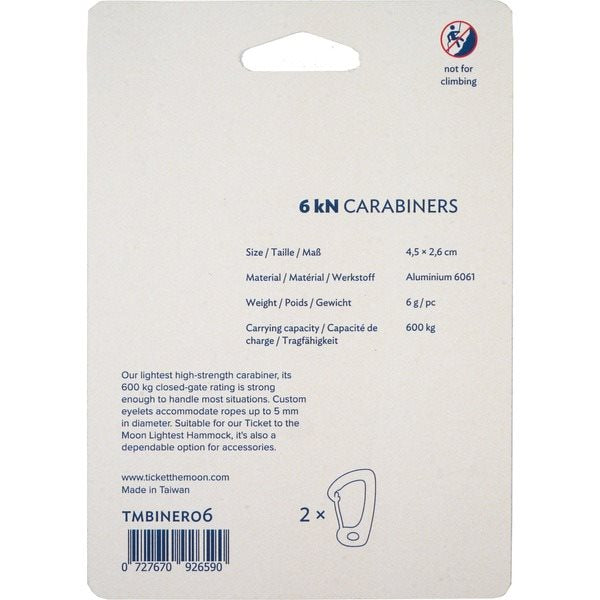 Ticket to the Moon Aluminium Karabijnhaken - AL-7075 - 6kN - 600 kg - Set van 2 stuks Hangmat - Reisartikelen-nl