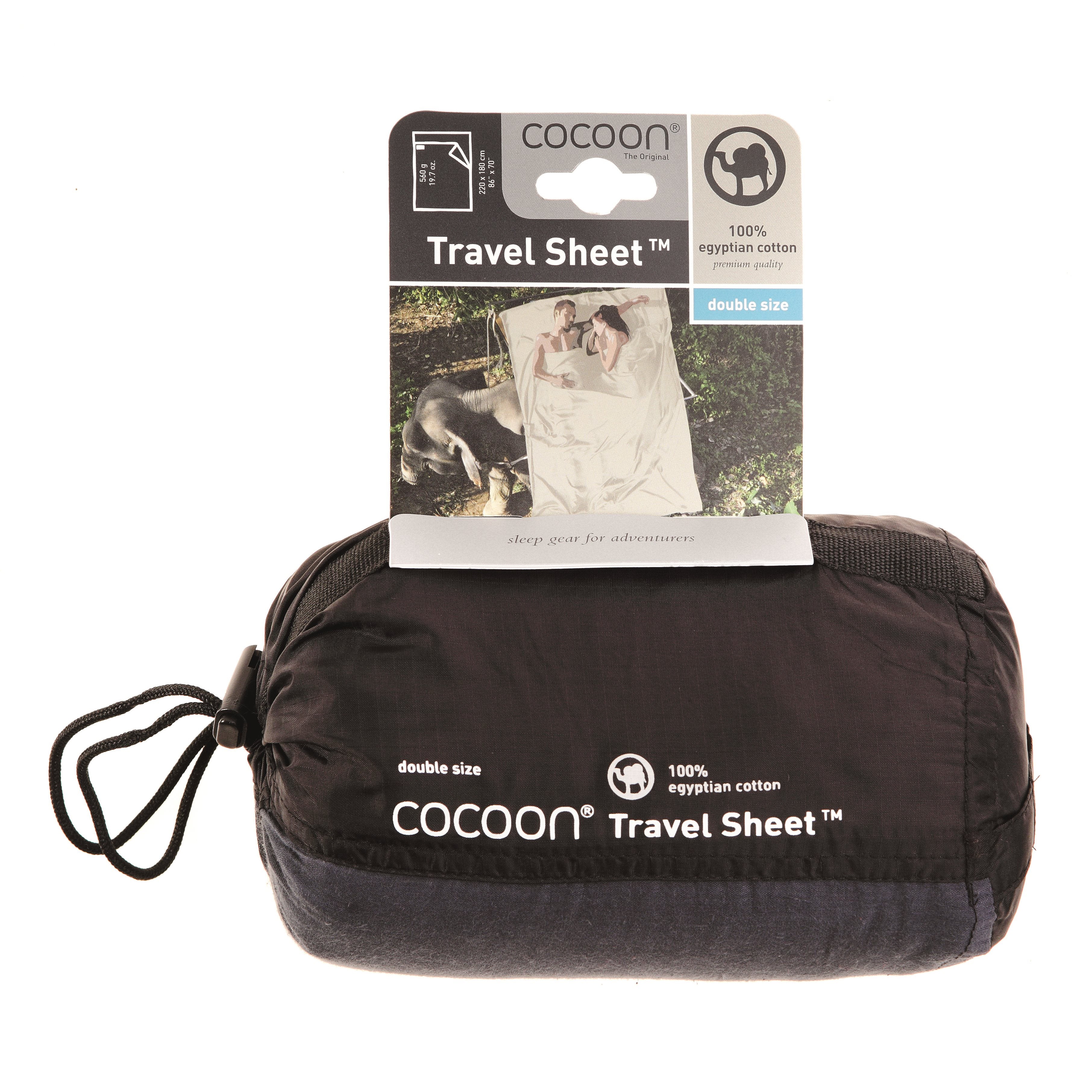 Cocoon Travel Sheet Double Size 100% egyptisch Katoen - Tweepersoons Lakenzak - Khaki / Taureg Lakenzak - Reisartikelen-nl
