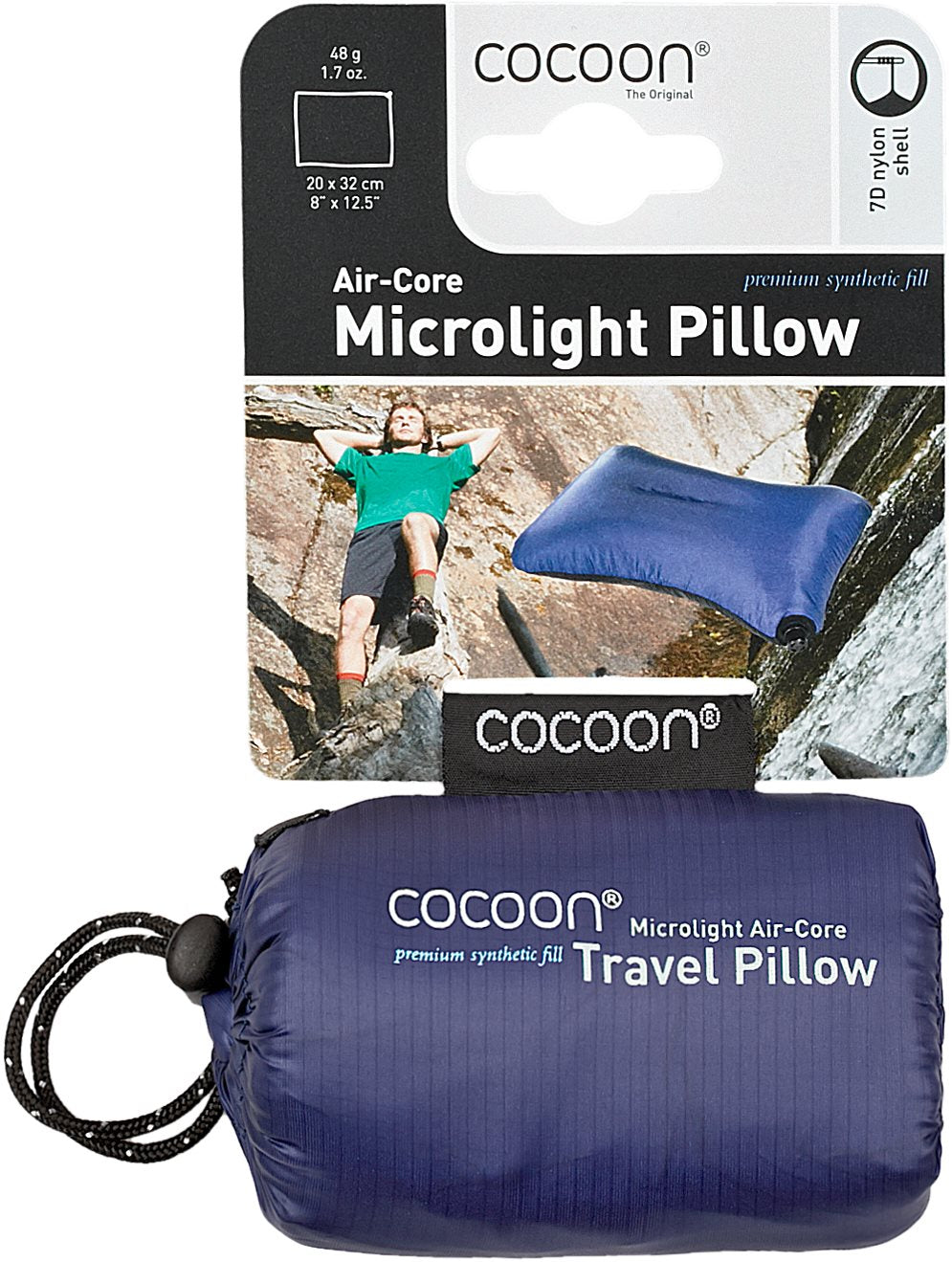 Cocoon Air Core Pillow - Microlight - Black/Dark blue Reiskussen - Reisartikelen-nl
