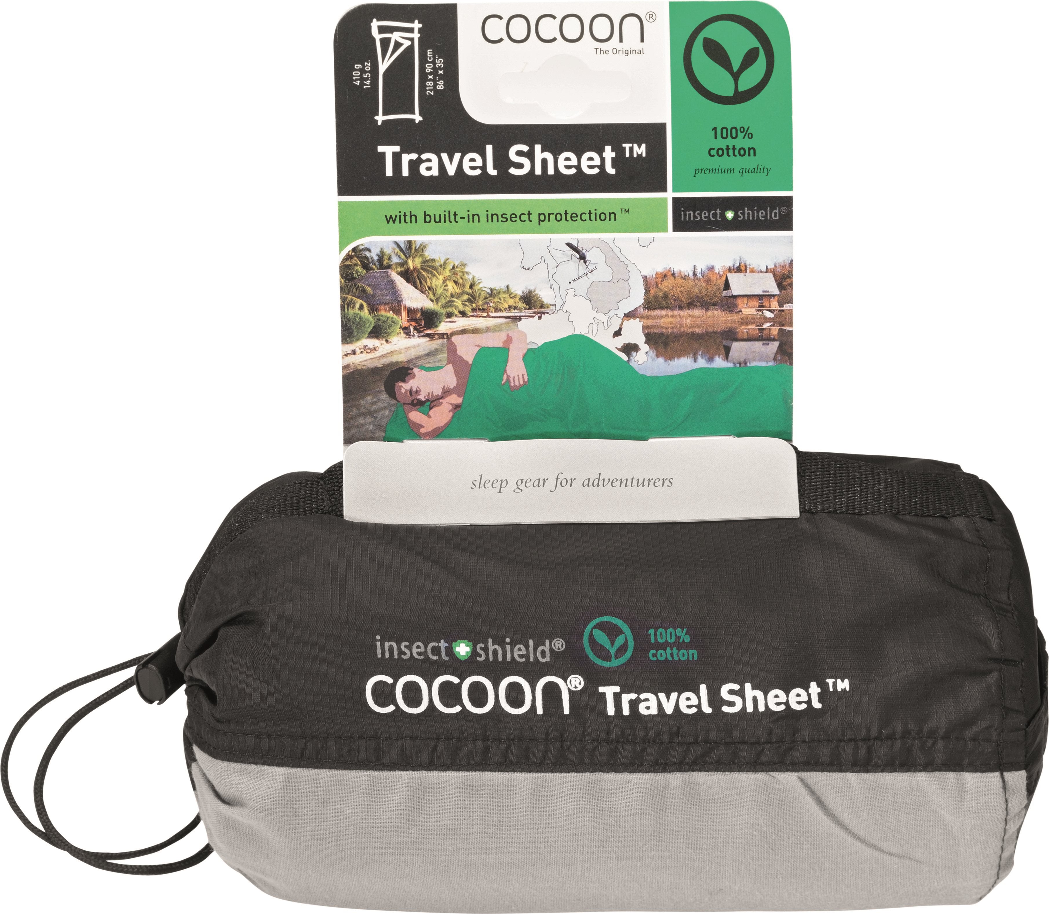 Cocoon Travelsheets Insectshield 100% Katoen -  Safari Grey Lakenzak - Reisartikelen-nl
