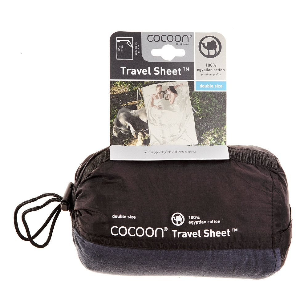 Cocoon Travelsheets Double Insectshield 100% Egyptisch katoen -  Elephant Grey Lakenzak - Reisartikelen-nl